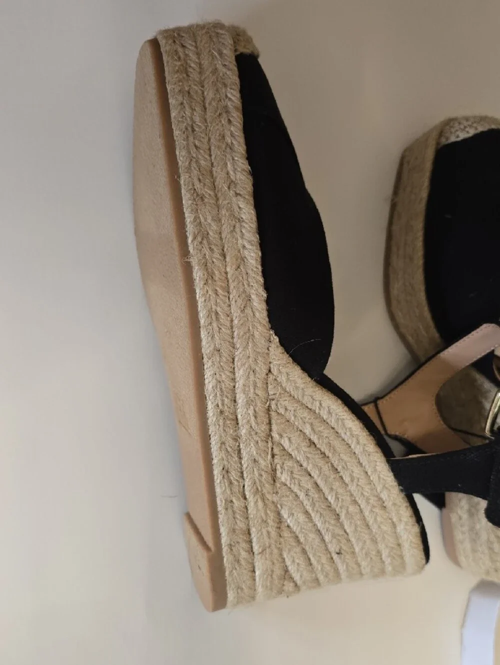 Time and Tru Black Canvas Espadrille Wedge Sandals Size 7 NEW